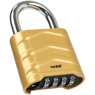HMF Zahlenschloss Vorhängeschloss, robustes Schloss mit 4-stelligem Zahlencode aus Aluminiumlegierung 5,6 x 2,6 x 8,7 cm, Gold
