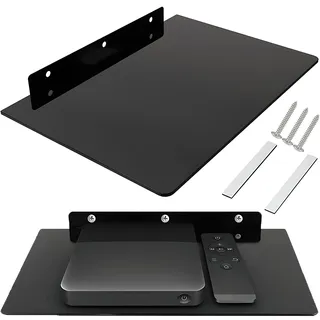 Retoo Multimedia Glasregal für DVD-Player, Kabel-Boxen, Spielkonsolen, Blu-Ray Player, Hi-Fi Receiver &TV Zubehör, Wandregal, Wandhalterung mit Sicherheitsglas, Glasablage bis 5kg, Schwarz