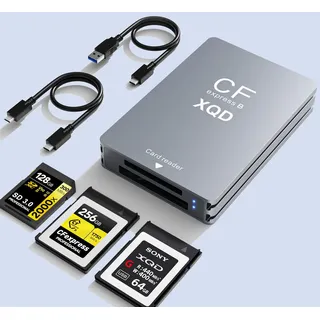 CFexpress Typ B Kartenleser mit XQD & SD, USB C 3.2 Gen 2 10 Gbit/s Aluminium-Speicherkartenleser für CFexpress Typ B, XQD und SD UHS-II/UHS-I Karten