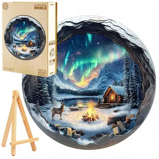 PASJO Holzpuzzle für Erwachsene 3D-Puzzle Nordlicht 300 Einzelteile Holzschachtel Mini-Staffelei Wooden Puzzle Polarlichter