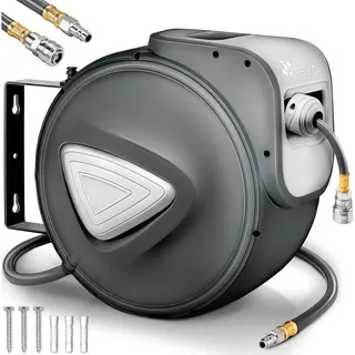 TRESKO Schlauchbox Druckluftschlauch Aufroller Automatik 10 - 30m, Druckluftschlauch-trommel grau