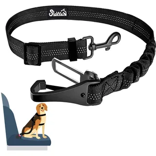 Eyein Hunde Sicherheitsgurt für Auto, Verstellbare Hundegurt fürs Auto mit Elastischer Ruckdämpfung, 3 in 1 reflektierend Hunde Anschnallgurt für alle Hunderassen & Autotypen, 90cm (Schwarz)