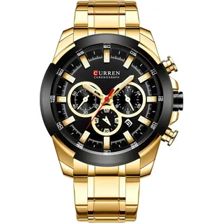 CURREN 8361 Quartz Man Armbanduhr fuer Herren Herrenuhren mit Kalenderanzeige Datum Wasserdicht Leuchtzeiger Drei Hilfszifferblaetter Sekunden-Mikr... - Gold