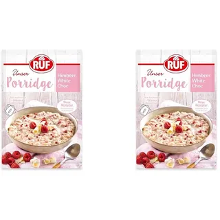 RUF Porridge Himbeer White Choc, fruchtiges, gesundes Frühstück mit gefriergetrockneten Himbeerstückchen, im praktischen Portionsbeutel, 1 x 65g Beutel (Packung mit 2)