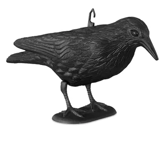 Relaxdays Vogelschreck, 3er Set, zum Hinstellen & Aufhängen, Kunststoff Krähe, zur Vogelabwehr, Garten & Balkon, schwarz