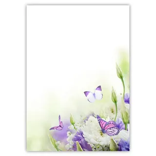 LYSCO Motiv Briefpapier (Blumen+Schmetterlinge-5022, DIN A4, 100 Blatt). Einseitig bedrucktes Briefpapier, sehr gut beschreibbar, Motivpapier für alle Drucker/Kopierer geeignet Motiv blau / weiße Blumen mit Schmetterlingen