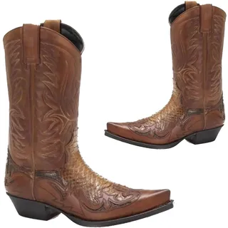 Western Cowboy Stiefel - Low Heel Mid Tube Ritter Stiefel - Vintage Leder Stickerei Western Cowboy Biker Stiefel,Braun,46 - 46 EU
