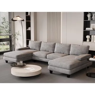 JUMMICO Ecksofa mit Schlaffunktion, Wohnlandschaft Eckcouch Sofa mit Abnehmbarer Sofabezug, U-Form Couch für Wohnzimmer & Schlafzimmer (BxTxH) 292x111x92cm, Grau