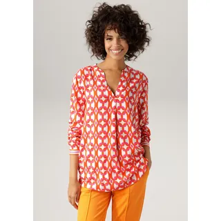 Aniston CASUAL Schlupfbluse ANISTON CASUAL, Damen, Gr. 36, bunt (weiß, rot, pink), Web, Obermaterial: 100% Viskose, bedruckt, gemustert, lässig geschnitten Po-bedeckend, V-Ausschnitt, 1-Knopf-Manschette, Blusen Schlupfbluse, mit extravagantem, graphischem Druck