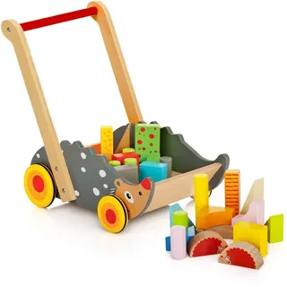 LEOMARK Lauflernwagen Holz Bausteine Wonder Walker Holz Lauflernhilfe ab 1 Jahr für Jungen und Mädchen Bunte Blöcke Gehversuche Igeltier