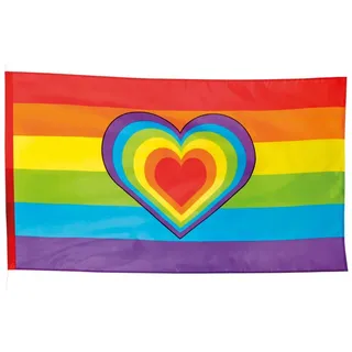 Boland 44721 - Polyester Fahne Regenbogen, Flagge mit Herz, Party-Deko bunt,