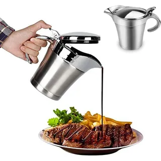 Sauciere, Edelstahl Thermo Sauciere Soßenkanne mit Klappdeckel Doppelwandig Kanne Soßenschüssel Soßiere für Abendessen, Restaurants, Partys, Weihnachten, Silber (450 ML)
