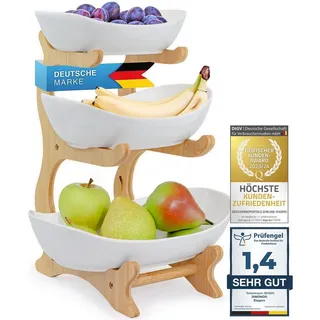Dimono Etagere Dimono Deluxe 3-stöckige Etagere – Servierständer aus Natur-Schiefer, Keramik, (3-Etagen Servierschalen, Obst- & Gemüseschale), Servierschalen für Desserts, Obst, Gemüse, Süßes uvm. braun