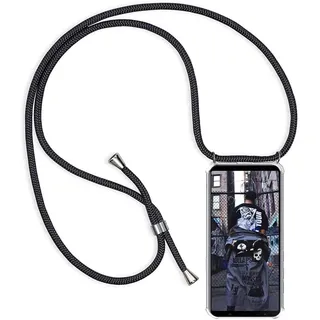 HomiTunky Handykette Handyhülle für Sony Xperia 10 IV mit Band - Handy-Kette Handy Hülle mit Kordel zum Umhängen Handyanhänger Halsband Lanyard Case - Transparent Schutzhülle in Schwarz