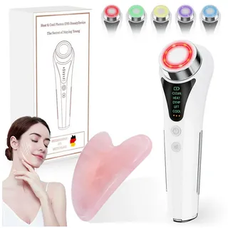 FOSMET Gesichtsmassagegerät 6 in 1 EMS RF Gesichtsmassagegerät mit LED, Wärme und Kälte, 6-in-1 Anti-Aging Gerät, Elektrisches Beauty Tool für tägliche Hautpflege und sanfte Massage weiß