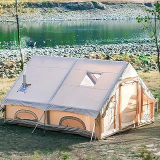 Aufblasbares Zelt 400x300x200cm, Inflatable Tent Camping Mit Kaminöffnung und Luftpumpe, Luftzelt 5-Minuten-Schnellaufbau, Luftzelt Aufblasbar Glamping, Camping Zelt Aufblasbar für 4 Jahreszeiten.