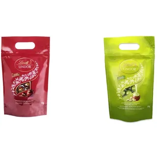 Lindt LINDOR Schokoladen Kugeln Double Chocolate | 1 kg Beutel & LINDOR Schokoladen Kugeln Pistazie | 1 kg Beutel, wiederverschließbar