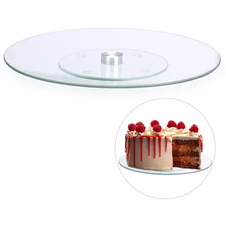 Relaxdays Tortenplatte, 360o drehbar, ∅ 30 cm, zum Servieren & Dekorieren, Kuchen, runder Drehteller, Glas, Transparent