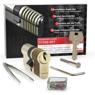 MULTIPICK Trainingszylinder Lockpicking Set - [inkl. 50-tlg. Pinning-Kit] Lock Picking Tool - variables 6-Stift EU Übungsschloss - Schloss knacken - Trainingsschloss für Anfänger und Profis