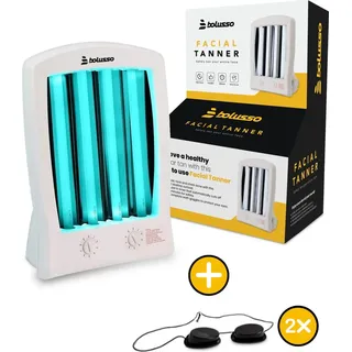 Bolusso 4 Röhren-Gesichtsbräuner mit Memory-Funktion | Eingebauter Timer | 2 Schutzbrillen für sicheres und effektives Bräunen zu Hause | Kompa...