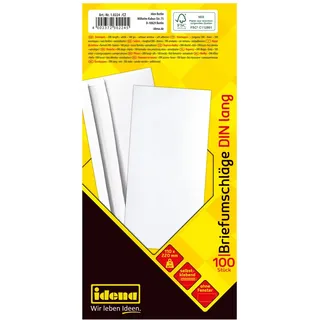 IDENA 10224 - Briefumschläge ohne Fenster DIN lang, 100 Stück selbstklebend, Umschläge aus 75 g/m2 FSC-Mix Papier in Weiß