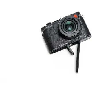 Handgefertigte Halb-Kameratasche aus echtem Leder für Leica D-LUX8, Schwarz