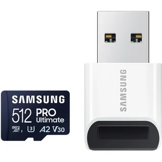 Samsung PRO Ultimate microSD-Karte + USB-Kartenleser, 512 GB, Für Smartphones, Drohne und Action-Cam , UHS-I U3, 200 MB/s Lesen, 130 MB/s Schreiben,‎ MB-MY512SB/WW