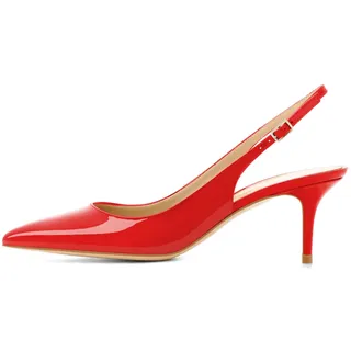 EDEFS Damen Spitz Pumps Kitten Absatz Pointed Toe Slingback Schue 6.5cm Büro Pumps Rot Größe EU43 - 43 EU