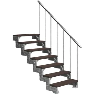 DOLLE Außentreppe Gardentop 126-154cm Geschosshöhe mit Trimax dunkelbraun 80cm breit mit Geländer