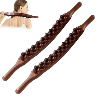 Gua Sha Wooden Therapy Stab,Gua Sha KöRper,Shiva Gua Sha Wooden Therapy Stab,GanzköRper Scraping Stick,Massage Sticks,Holz Scraping Stick,Massageroller Holz 65 Perlen (Coffee-2pcs)