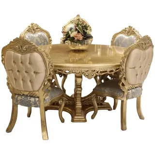 Xlmoebel Essgruppe Essbereich Set 4 Sessel Designer Holzstuhl Set Rund, (5-tlg., 1x Esstisch + 4x Stühle), Hergestellt in Europa blau|goldfarben