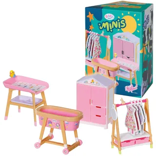 BABY BORN Minis - Möbelset mit Kleiderschrank, Kleiderstange, Stubenwagen und Wickeltisch, 906163 Zapf Creation