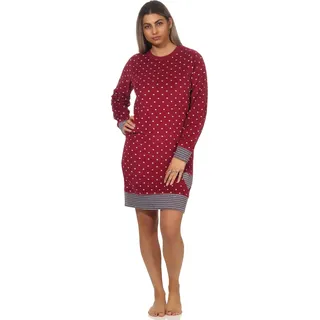 NORMANN-Wäschefabrik Damen Frottee Nachthemd mit Bündchen in Tupfen - Optik - auch in Übergrössen - 202 213 200, Farbe:Tupfen rot, Größe:48/50 - 48-50