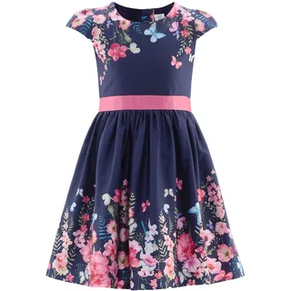 happy girls Sommerkleid HAPPY GIRLS, Mädchen, Gr. 98, N-Gr, blau (navy), Web, Obermaterial: 95% Baumwolle, 5% Elasthan. Futter: 100% Baumwolle, bedruckt, geblümt, regular fit knielang, Rundhals, Flügelärmel, Kleider Sommerkleid