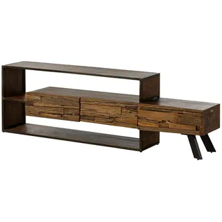 Lowboard TV-Board Altholz Akazie massiv Holz TV-Tisch rustikal industrial m. LED