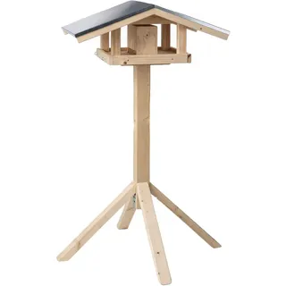 dehner natura premium Dehner Natura Wildvogel-Futterhaus Karwendel, inkl. Ständer Alpstein und Futterschublade, 127.2 x 84.3 x 84.3 cm, Fichtenholz Natur/Blech