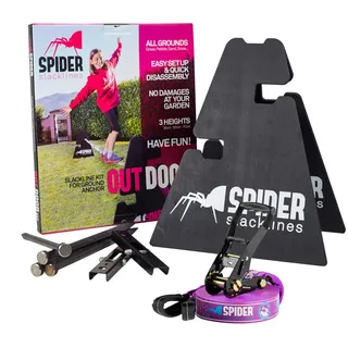 SPIDER SLACKLINE - Outdoor-Kit Custom Slackline für Anfänger - für den Einsatz im Freien ohne Bäume - Enthält: 1 individuelle Slackline, 2 Stative, 2 Platten, 4 Nägel und eine Anleitung - Kit 15m