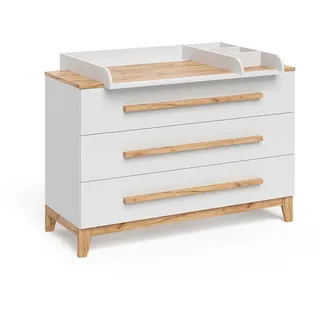 VitaliSpa Wickelkommode Malia, Weiß/Artisan, 133.2 x 98 cm mit 3 Schubladen,