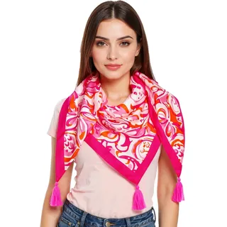 ZWILLINGSHERZ Aquarell Print Dreiecks-Tuch mit Blumen und Ornamenten Mode-Tuch 3014D-0204-13 Pink/Orange/Weiß - One-Size