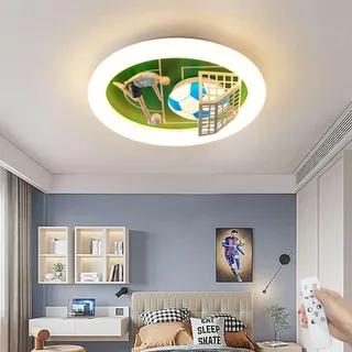 DROMEZ Fußball Deckenlampe Kinderzimmer, LED Deckenleuchte Kinder mit Fernbedienung Dimmbar, Lampe Decke 48W 2400LM 3000K/4500K/6000K, Schlafzimmer für Junge Mädchen Deko, Ø50cm