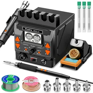 Lötstation, Preciva 992D III Heißluftlötstation Entlötstation professionelle 1220W Repairing-Station Heißluft Station für SMD Löten Lötkolben 90-450°C Heißluft 100-500°C