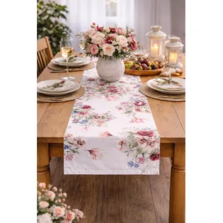 KAMACA Tischläufer Rosen-Zauber – 40x90 cm – Brillanter Blumen-Print für Küche & Esszimmer – Romantische Tischwäsche mit prachtvollem Rosen-Motiv – Pflegeleicht & Waschbar