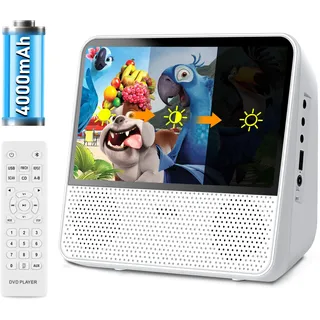 Tragbarer DVD Player mit Bildschirm 7 inch, 4000mAh Akku, Bluetooth/USB/AV/Memory-Wiedergabe, Verstellbarer Helligkeit, Portable DVD Player Alle Region für Fernseher, Fern-/Autoreisen (weiß)