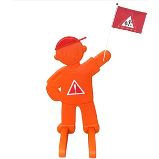 Relaxdays Warnfigur Kinder mit Fahne 84x52x46 cm Orange/Rot