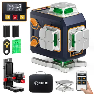 CIGMAN 4×360° Kreuzlinienlaser Grün mit APP-Steuerung & LCD-Display,CMS02