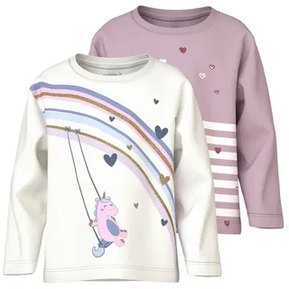 NAME IT Langarmshirt NAME IT "NMFVALIANE 2P LS NREG TOP", Mädchen, Gr. 110, cloud dancer pack:dawn pink, Jersey, Obermaterial: 100% Baumwolle, bedruckt, regular fit normal, Rundhals, Shirts Langarmshirt