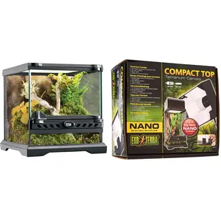 Exo Terra Terrarium aus Glas, mit einzigartiger Front Belüftung, 20 x 20 x 20cm & Compact Top, Terrarienabdeckung, Nano, für 1 Lampe, mit Reflektor, 20 x 9 x 15cm, Fassung E27