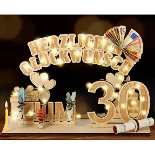 Giftota Original 30. Geburtstag Geldgeschenke Holz mit LED Lichterkette, Geschenke zum 30 Geburtstag Mann Frau, 30. Geburtstagsgeschenk Dekoration
