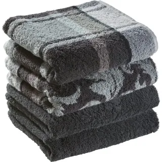 Erwin Müller Handtuch Handtuch "Ludwigsburg" 4er-Pack, Jacquard, Walk-Frottier Uni/Karo/Ornamente grau