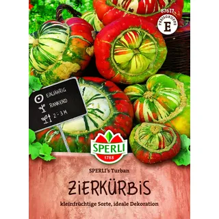 SPERLI Zierkürbissamen Bischofsmütze SPERLI's Turban 87617 – mehrfarbiger Zierkürbis für Rankhilfe, Zaun und Spalier, dekorative Früchte zum Basteln und Dekorieren, 1 Portion